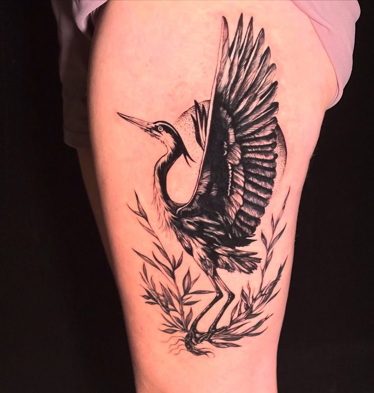 Heron with Foliage