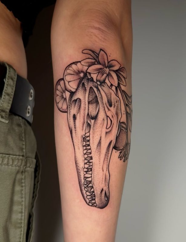 Skull and Flowers
