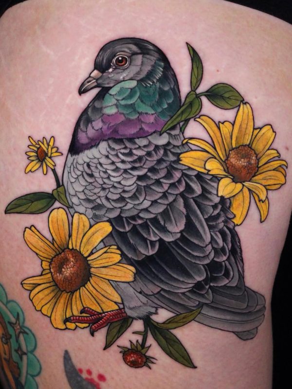 Pigeon with Flowers