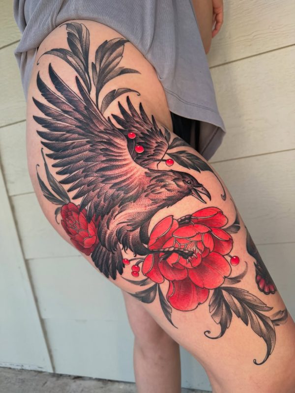 Raven and Flowers