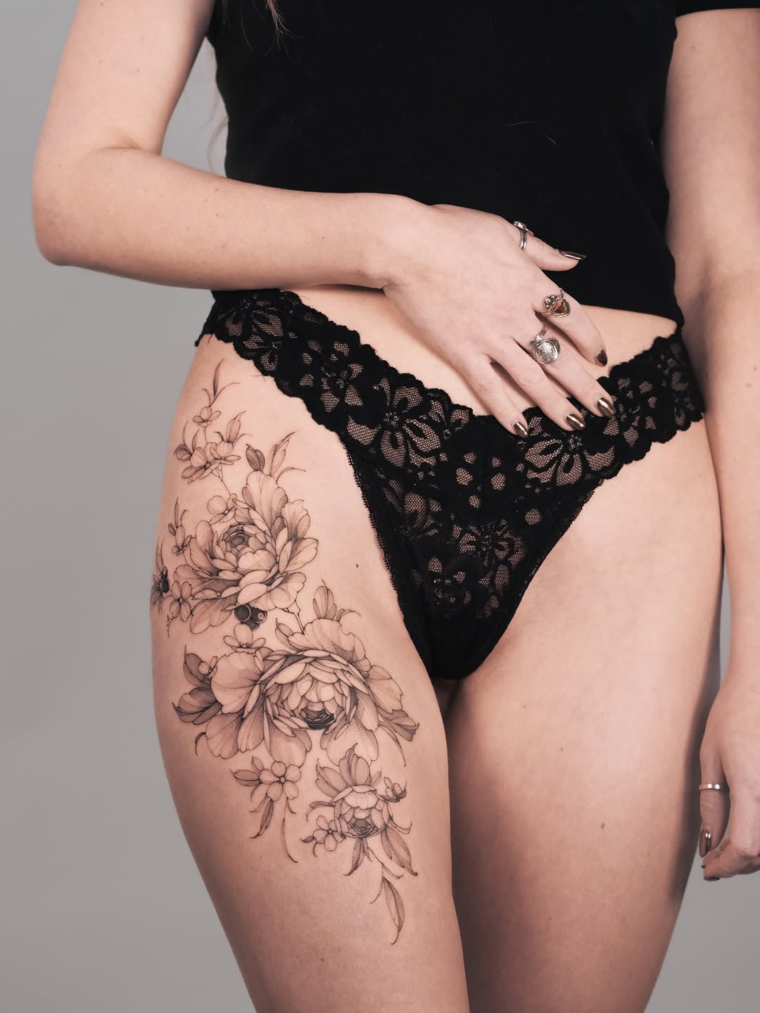 Floral Thigh Tattoo