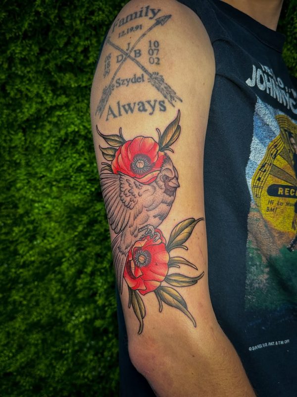 Bird and Poppies