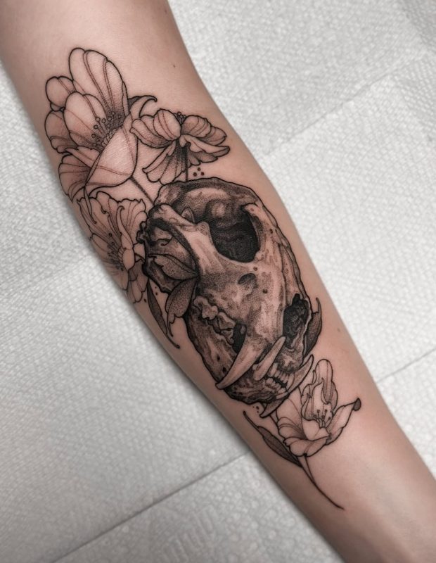 Skull and Flowers