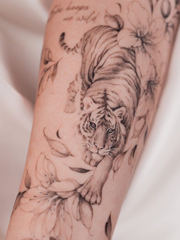 Tiger and Flowers