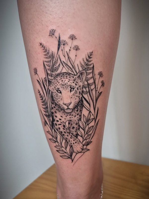 Leopard with Ferns