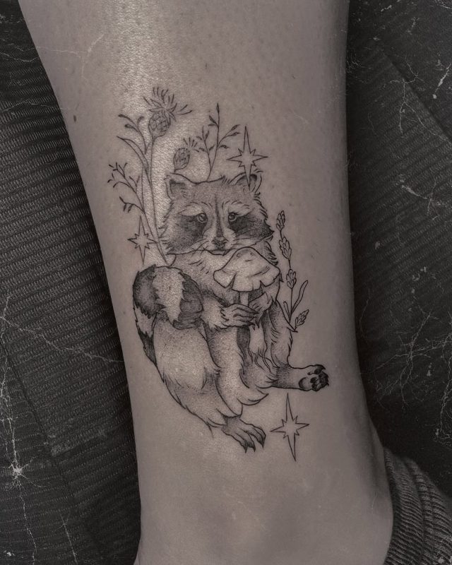 Raccoon with Mushroom