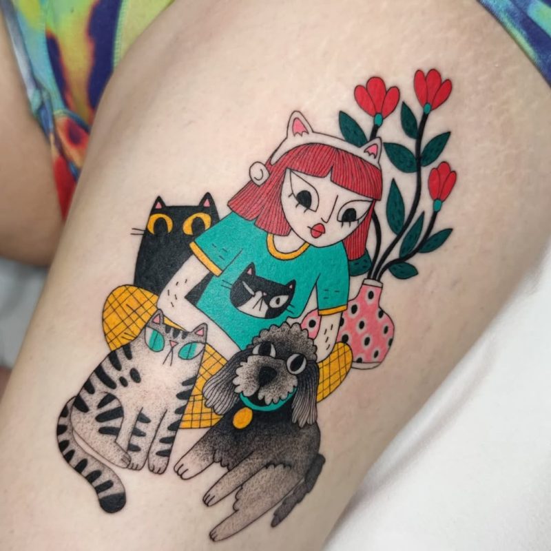 Girl with Pets
