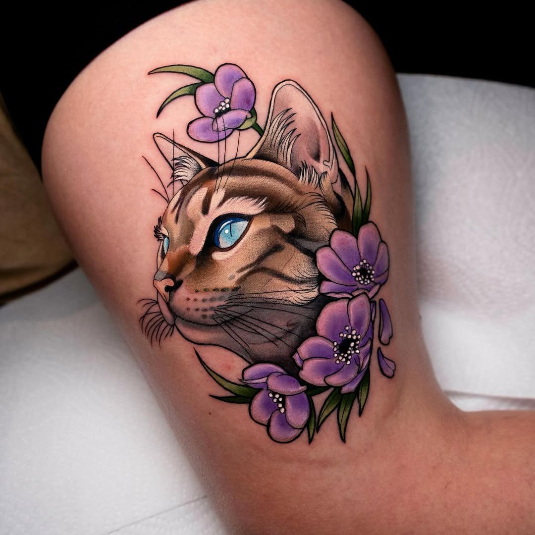 Cat with Flowers