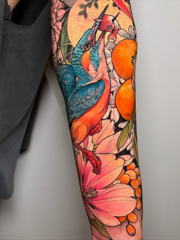 Kingfisher and Flowers