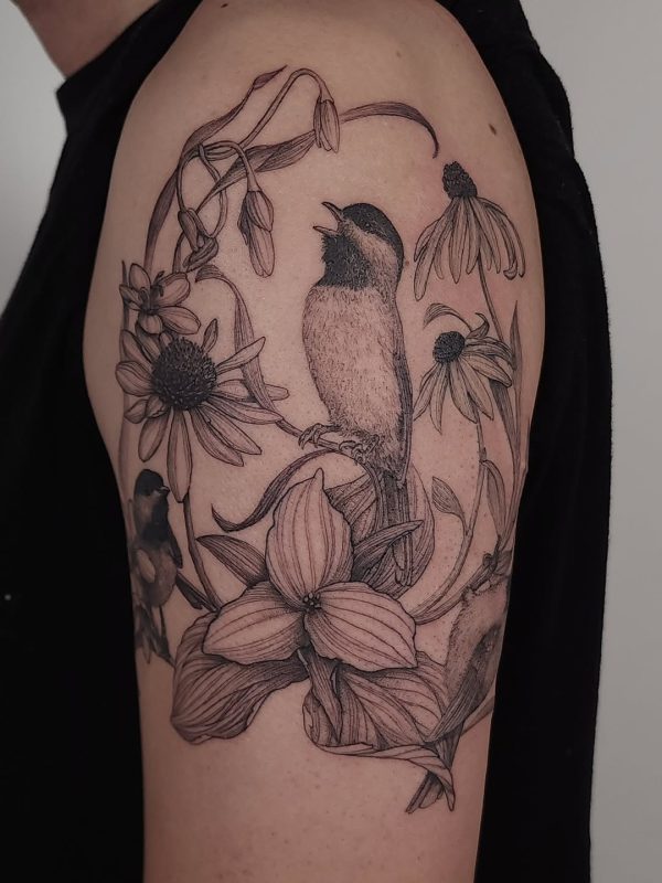 Bird and Flowers
