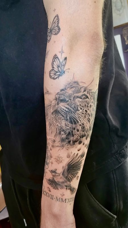 Leopard and Butterflies