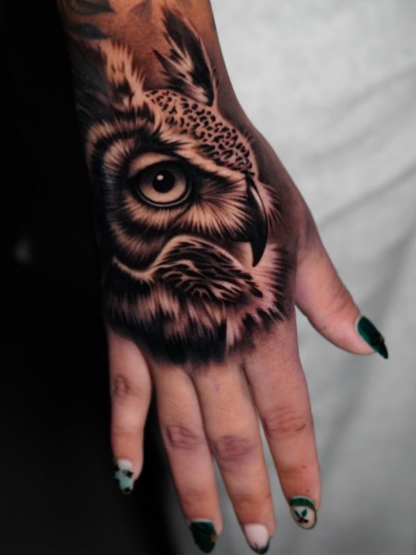 Owl Hand Tattoo