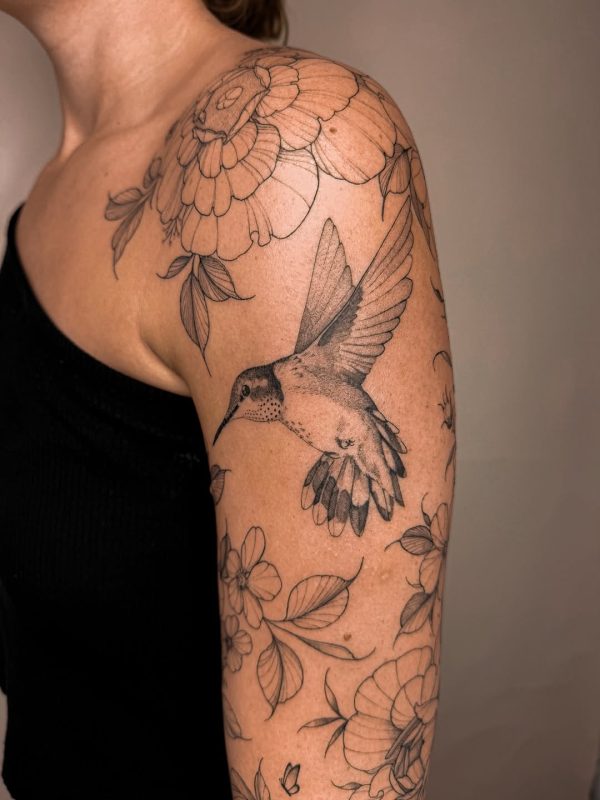 Hummingbird and Flowers
