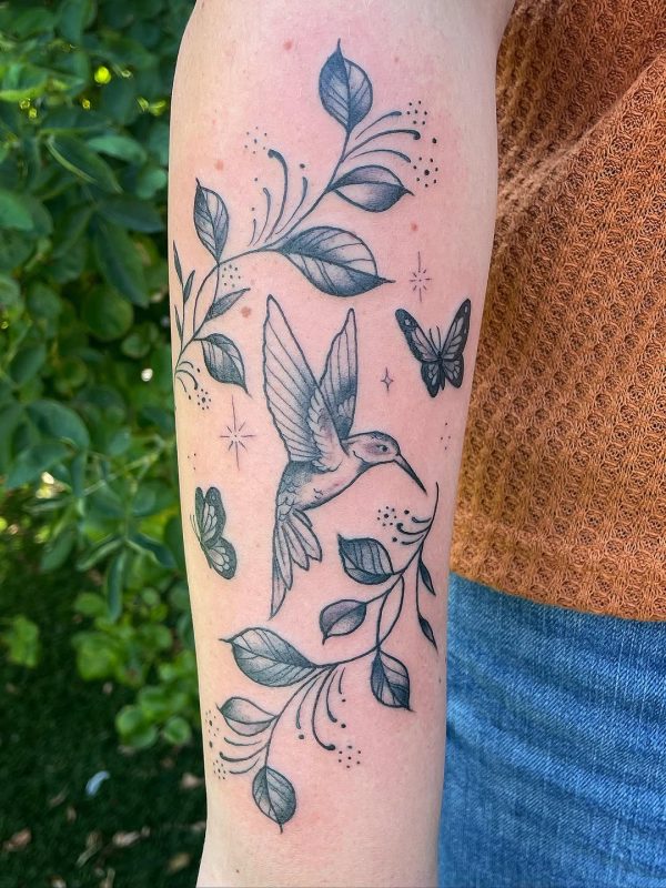 Hummingbird and Leaves