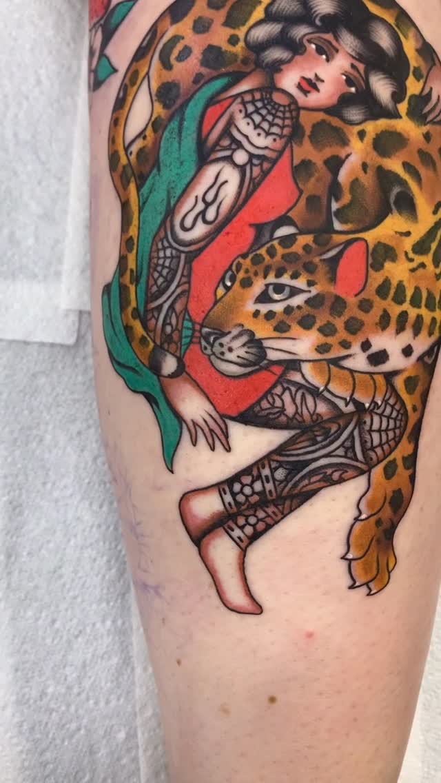 Woman and Leopard