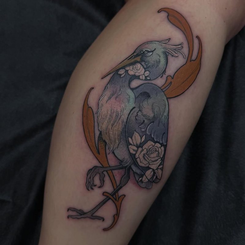 Heron with Roses