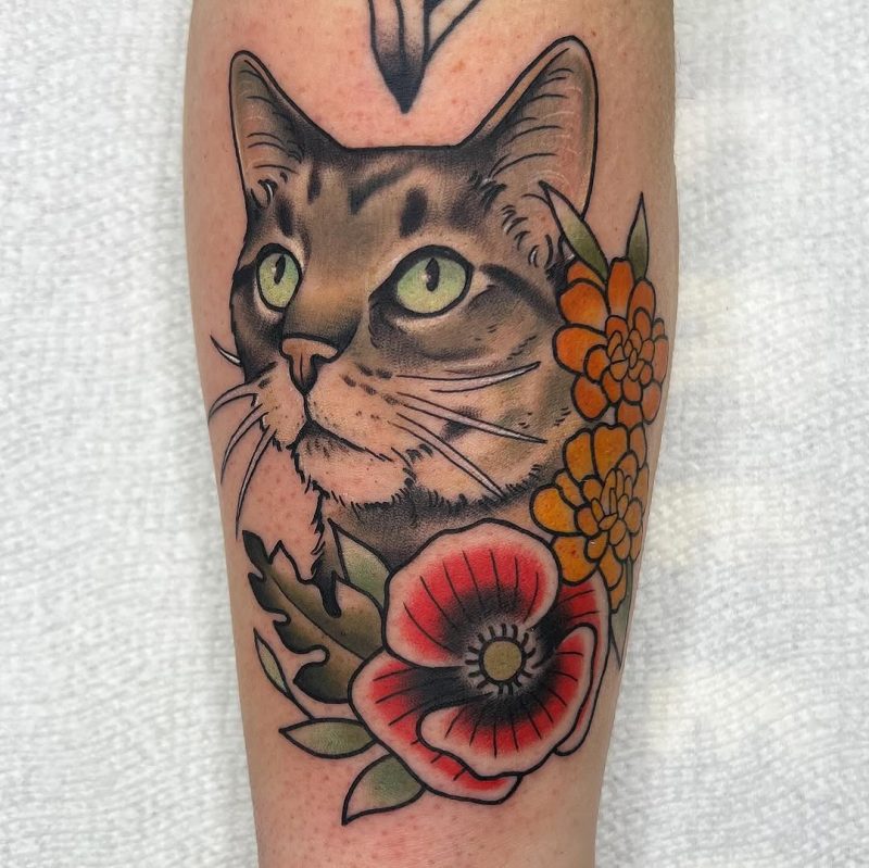 Cat and Flowers