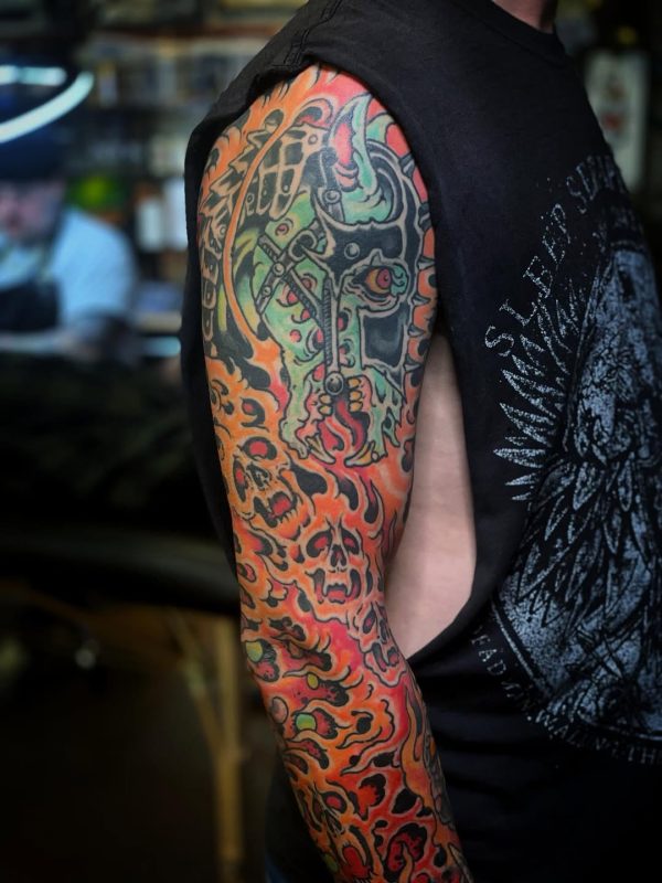 Flaming Skull Sleeve