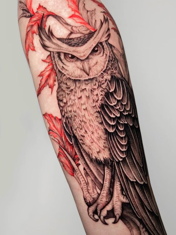 Owl with Leaves