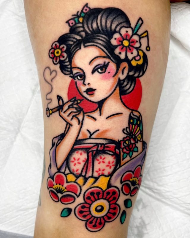 Geisha with Flowers
