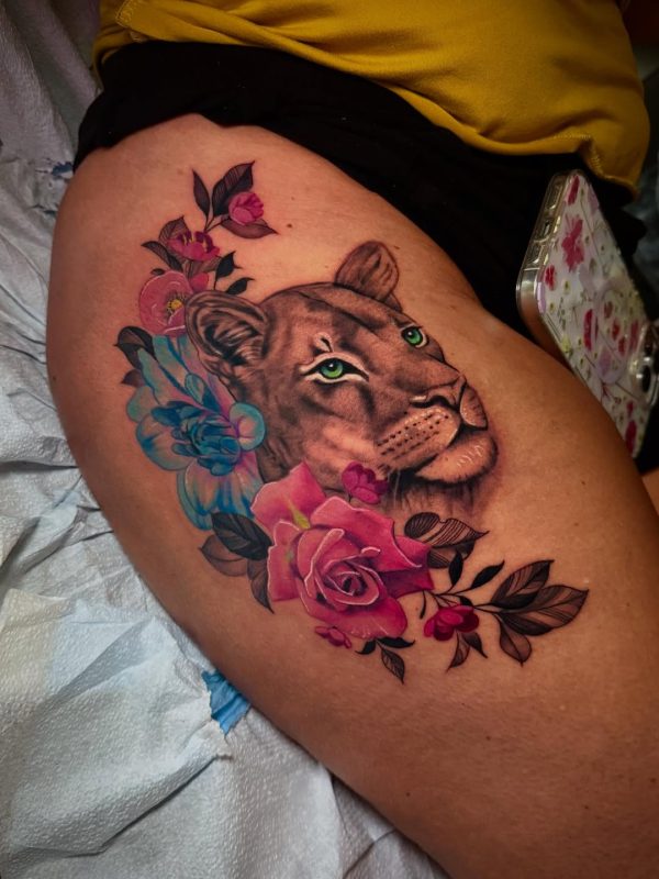 Lioness with Flowers