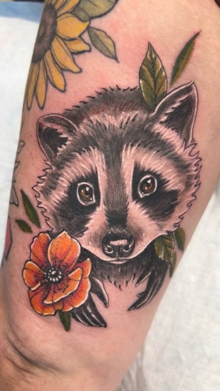 Raccoon with Flowers
