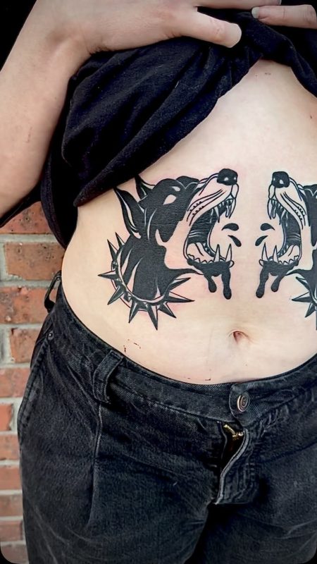 Blackwork Dog Heads
