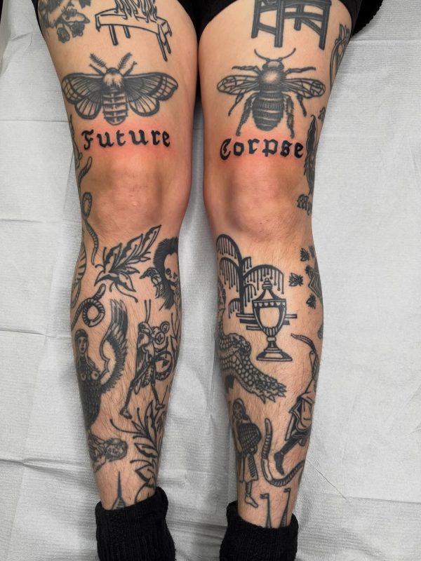 Blackwork Knee Moths