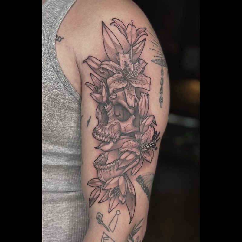 Skull with Lilies
