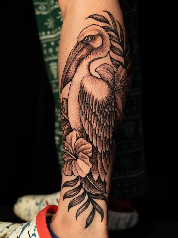 Pelican and Flowers